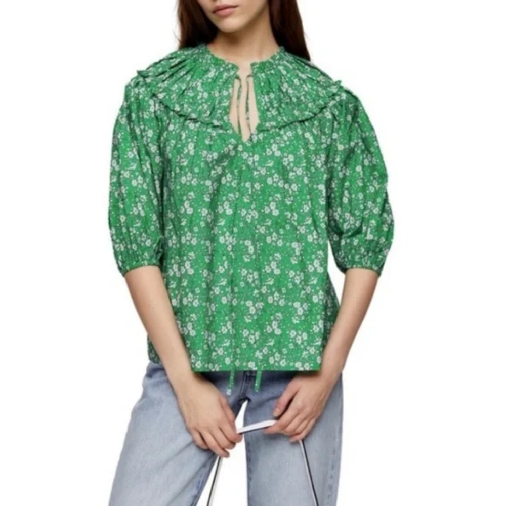 Topshop Boho Peasant Pleated Floral Blouse Size 6